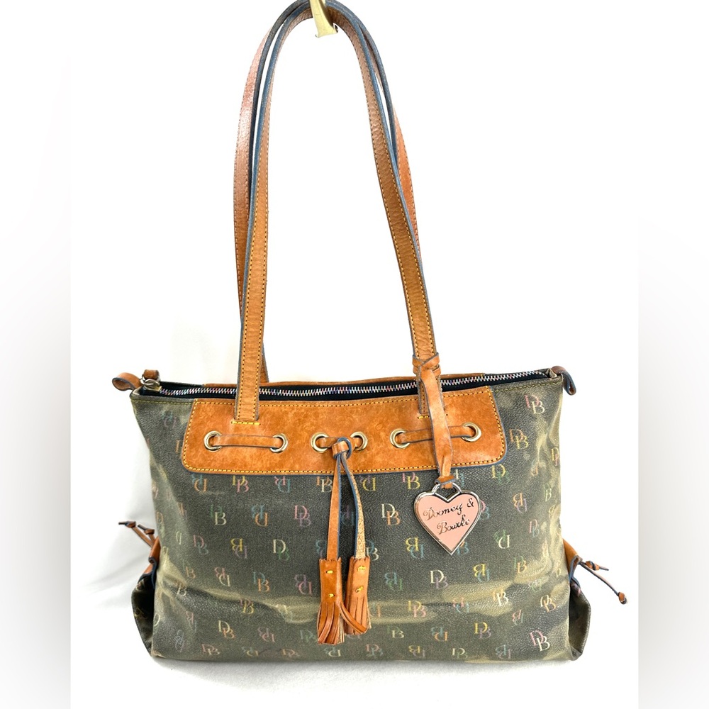 Dooney Bourke Vintage Black Multicolor Signature Coated Canvas Satchel Purse Y2K